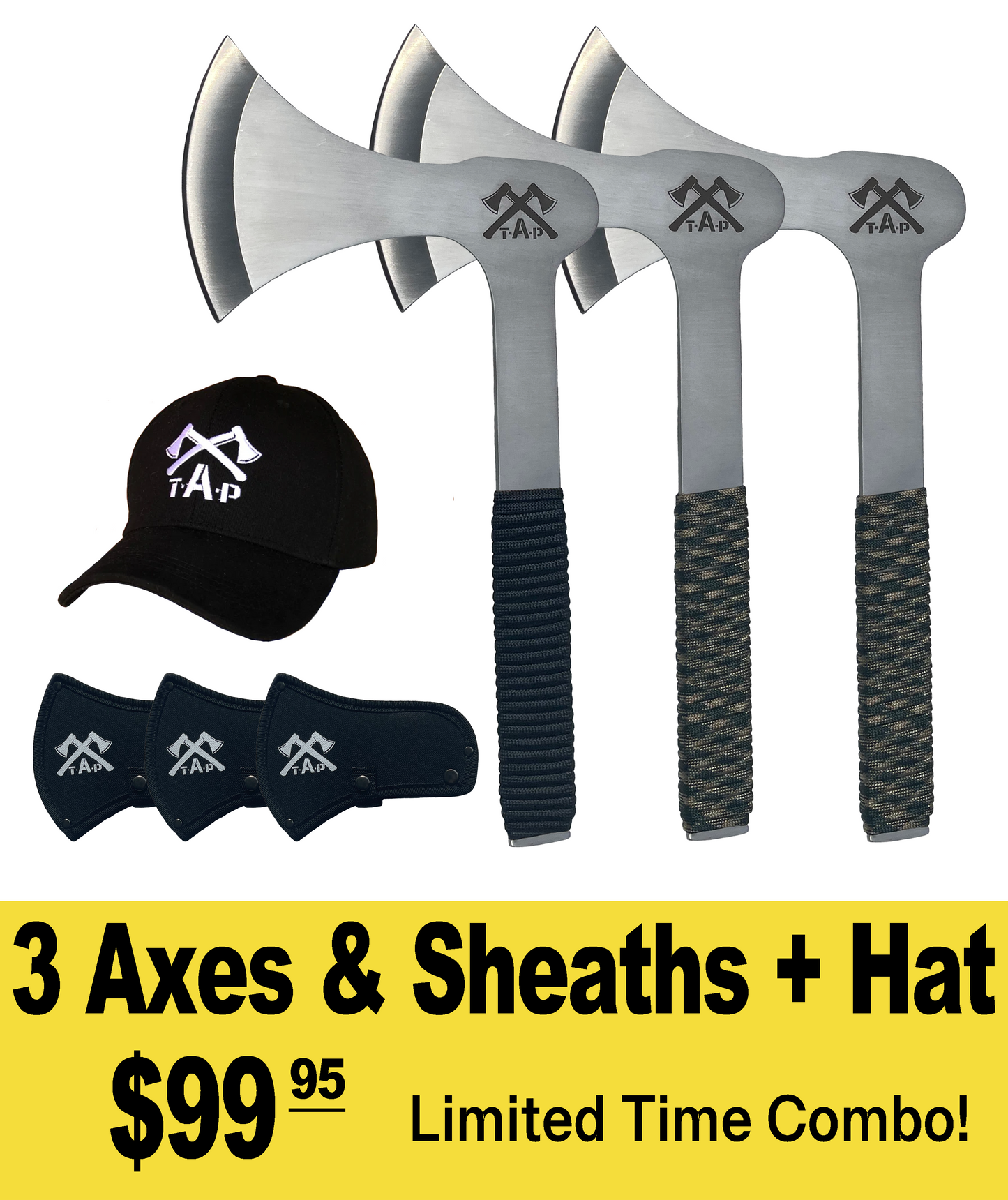 3 Axes & Sheaths + FREE Hat