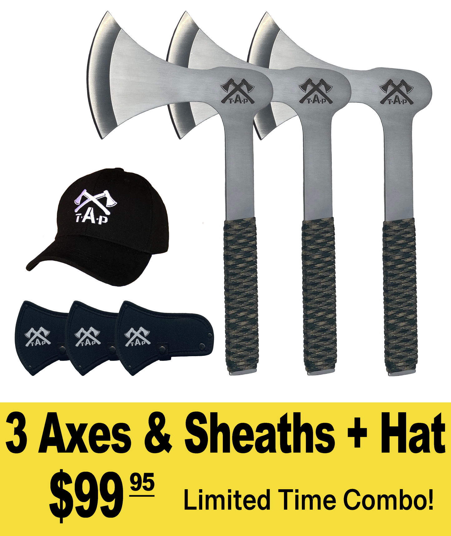 3 Axes & Sheaths + FREE Hat