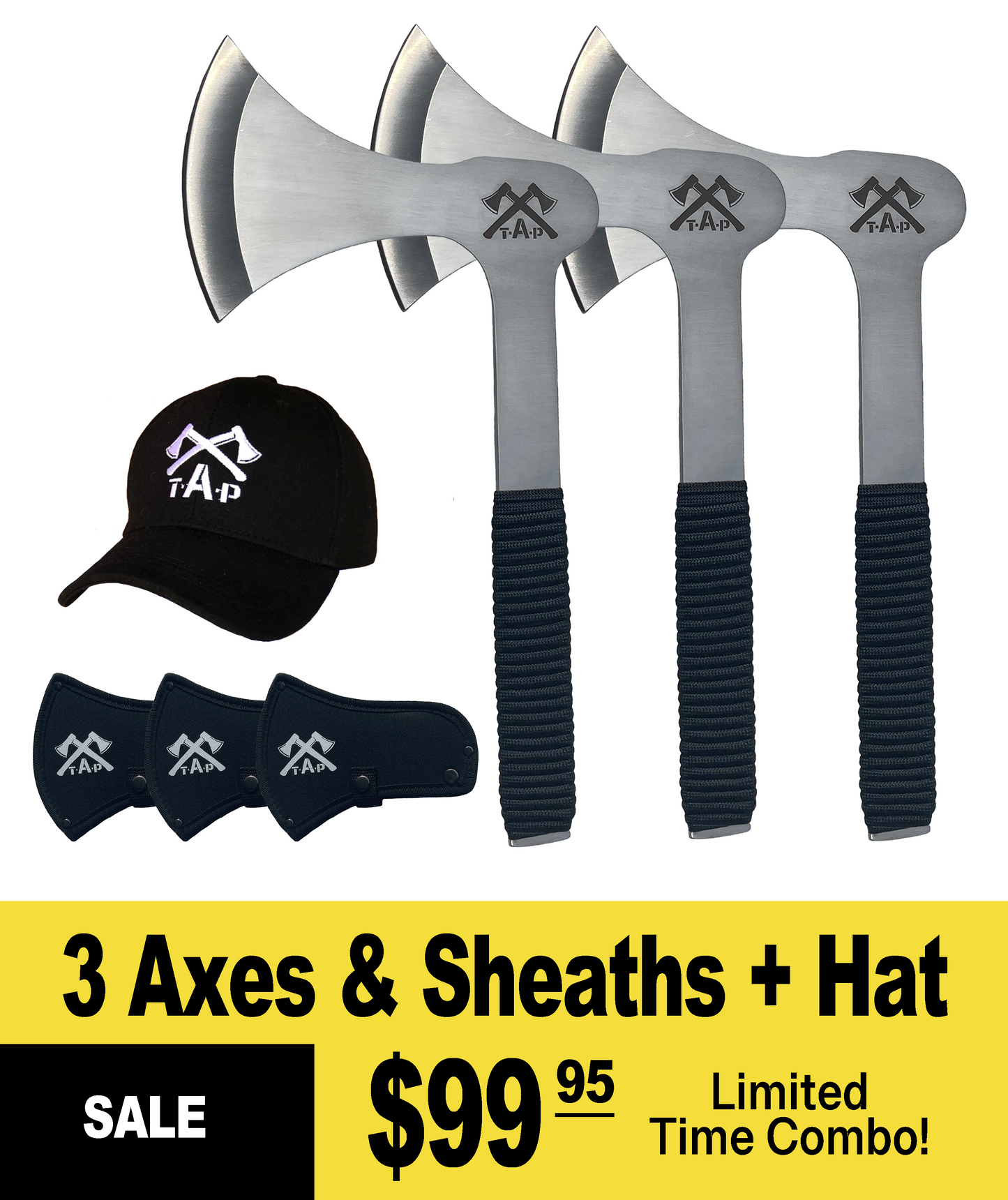 3 Axes & Sheaths + FREE Hat